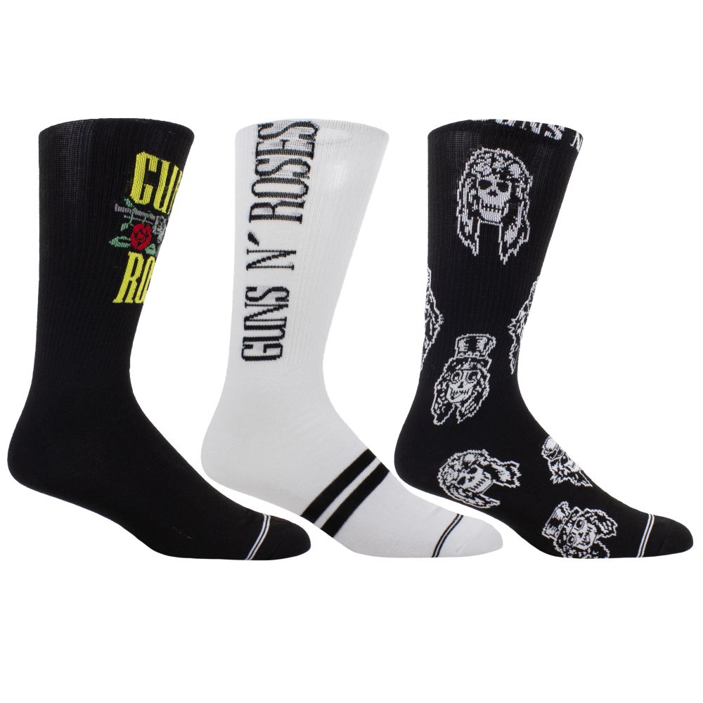 Guns N' Roses - 3 Pack Gift Box Crew Sokken - Zwart